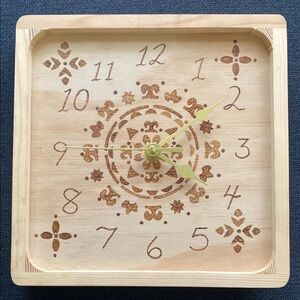 Brown and Gold Rustic Wall Clock with Floral Motifs